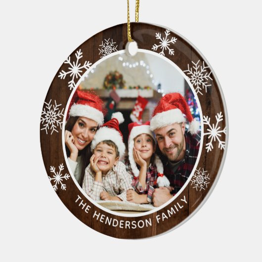 Snowflake Rustic Wood Geweldige tijd van het Jaar Keramisch Ornament (Links)