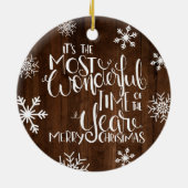 Snowflake Rustic Wood Geweldige tijd van het Jaar Keramisch Ornament (Achterkant)