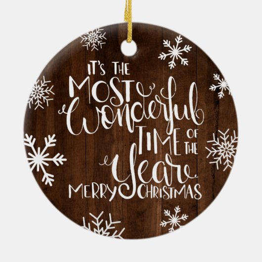 Snowflake Rustic Wood Geweldige tijd van het Jaar Keramisch Ornament (Achterkant)