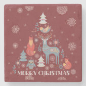 Snowflake Scandinavische rendierboom Rood Stenen Onderzetter (Voorkant)