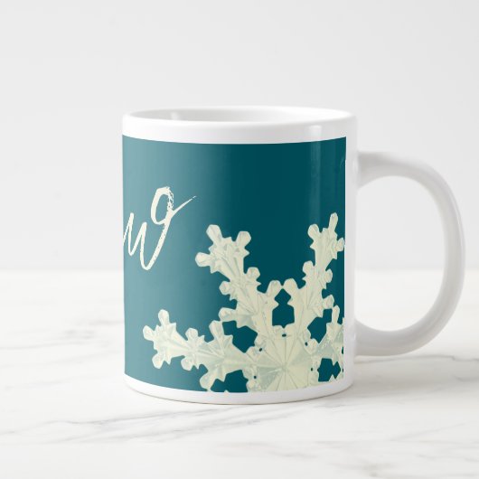 Snowflake script blue slate butter elegant winter grote koffiekop (Rechts)