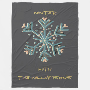Snowflake script grijs goud blauwgroen eenvoudig m fleece deken