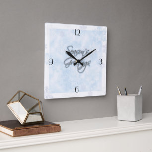 Snowflake Season's Greetings Clock Vierkante Klok