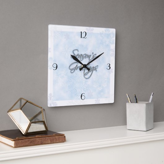 Snowflake Season's Greetings Clock Vierkante Klok (Kantoor)