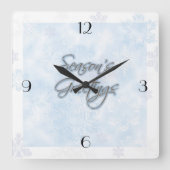 Snowflake Season's Greetings Clock Vierkante Klok (Voorkant)