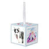 Snowflake Season's Greetings Foto Cube Kubus Ornament (Achter hoekig)