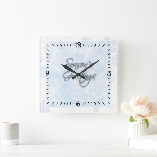 Snowflake Season's Greetings Wall Clock Vierkante Klok (Huis)