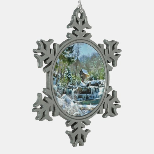 Snowflake-sierbloem met afbeelding van Glade Creek Tin Sneeuwvlok Ornament (Links)
