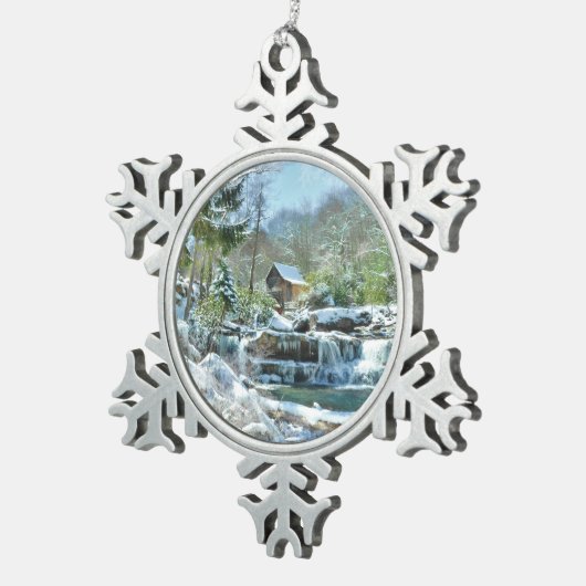 Snowflake-sierbloem met afbeelding van Glade Creek Tin Sneeuwvlok Ornament (Rechts)