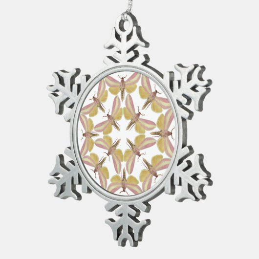 Snowflake sierbloemen met roze hewkmoten tin sneeuwvlok ornament (Rechts)