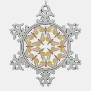 Snowflake sierbloemen met roze hewkmoten tin sneeuwvlok ornament