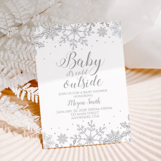 Snowflake Silver Glitter Baby shower Kaart