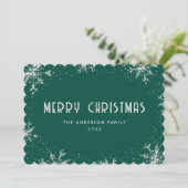 Snowflake Silver Green Snow Christmas Card Feestdagenkaart (Staand voorkant)