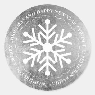 Snowflake Silver White, geschikt voor prettig kers Ronde Sticker