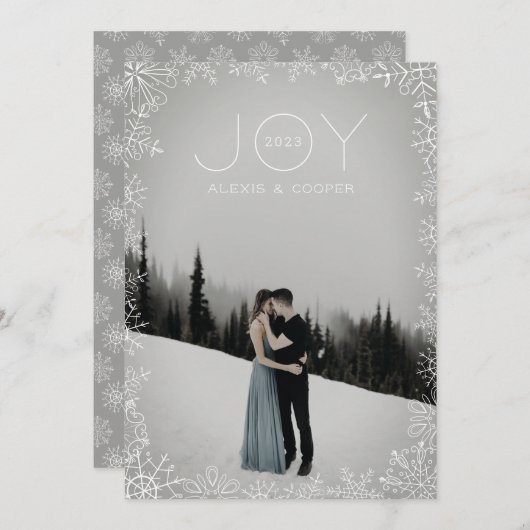 Snowflake Sketch Lijst White Holiday Card Feestdagenkaart (Voorkant / Achterkant)