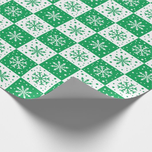 Snowflake & sneeuwpatroon (groen) cadeaupapier (Hoek)