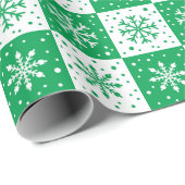 Snowflake & sneeuwpatroon (groen) cadeaupapier (Rol Hoek)