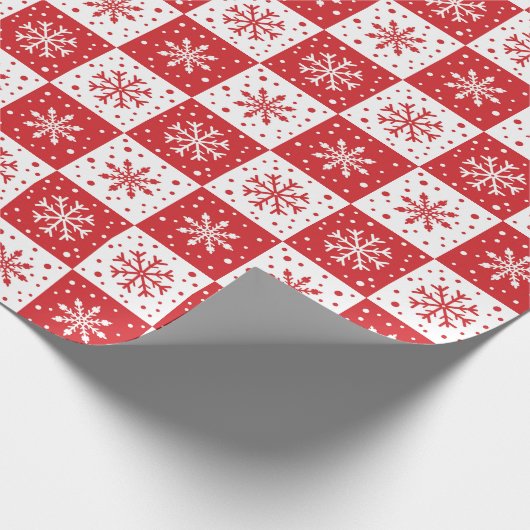 Snowflake & sneeuwpatroon (rood) cadeaupapier (Hoek)