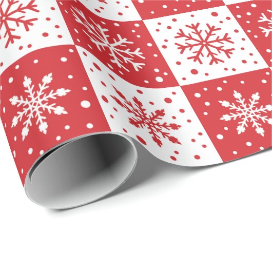 Snowflake & sneeuwpatroon (rood) cadeaupapier (Rol Hoek)