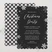 Snowflake Snow Black White Plaid Christmas Party Kaart (Voorkant / Achterkant)