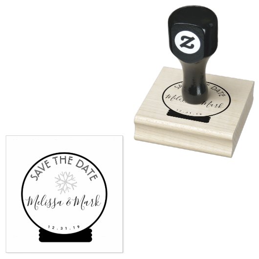 Snowflake Snowglobe met Kerstmis Opslaan Datum Rubberstempel (Gestempeld)