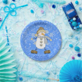 Snowflake Snowman Blue Papieren Bordje (Feest)