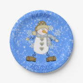 Snowflake Snowman Blue Papieren Bordje (Voorkant)