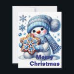 Snowflake Snowman Christmas Kaart<br><div class="desc">Verspreid feestvreugde met onze schattige Snowflake Snowman Christmas Kaart. Met een schattige sneeuwman met een blauw gebreid pet en sjaal, met een groot, ingewikkeld ontworpen sneeuwvlokkoekje, legt deze kaart de feestelijke sfeer perfect vast. De achtergrond is versierd met verschillende sneeuwvlokken en blauwe ballen, met de tekst "Merry Christmas" stoutmoedig weergegeven...</div>