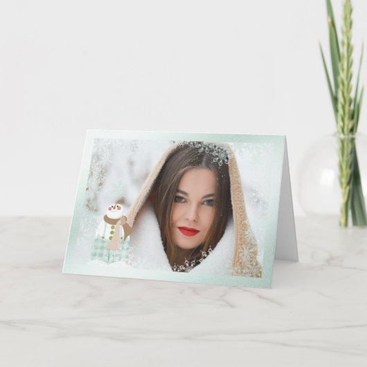 Snowflake Snowman Overlay Foto Kerst Kaart (Voorkant)
