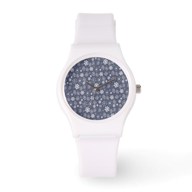 Snowflake Snowstorm in Midnight Blue Horloge (Voorkant)