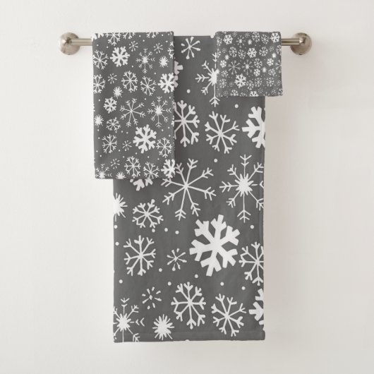 Snowflake Snowstorm met grijze achtergrond Bad Handdoek (Insitu)