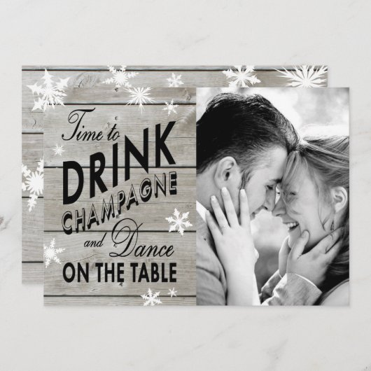 Snowflake sparen de Tijd van de Datum om Champagne Save The Date (Voorkant / Achterkant)