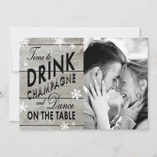 Snowflake sparen de Tijd van de Datum om Champagne Save The Date (Voorkant)
