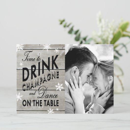 Snowflake sparen de Tijd van de Datum om Champagne Save The Date (Staand voorkant)