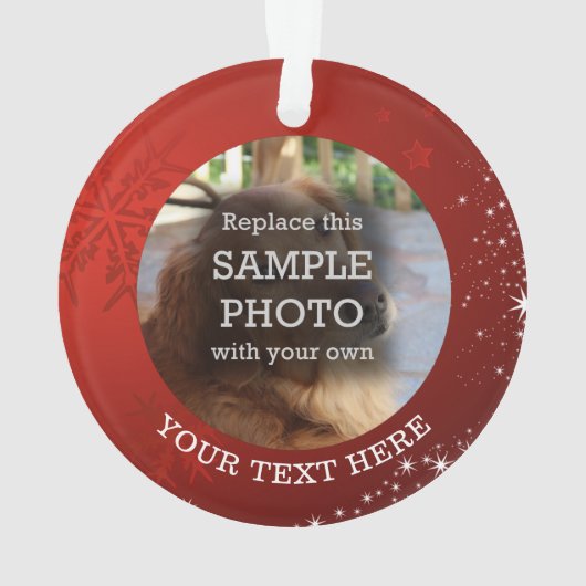 Snowflake Stars Foto Rood Ornament (achterkant)
