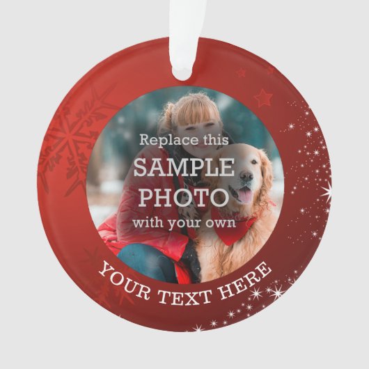 Snowflake Stars Foto Rood Ornament (voorkant)