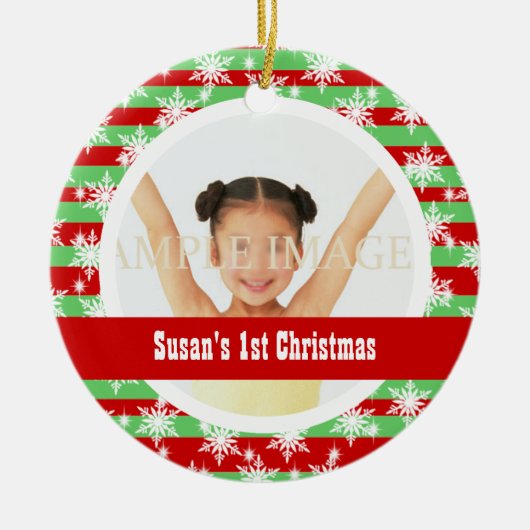 Snowflake strepen fotosjabloon keramisch ornament (Voorkant)