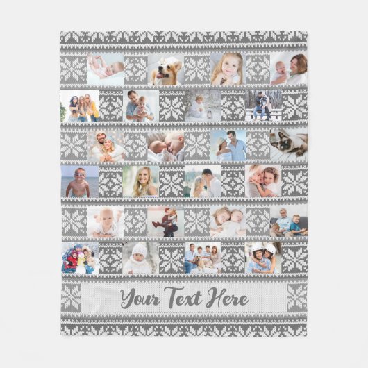 Snowflake Sweater 24 Foto Collage Gray Name Fleece Deken (Voorkant)