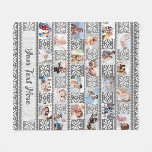 Snowflake Sweater 24 Foto Collage Gray Name Fleece Deken (Voorkant (Horizontaal))