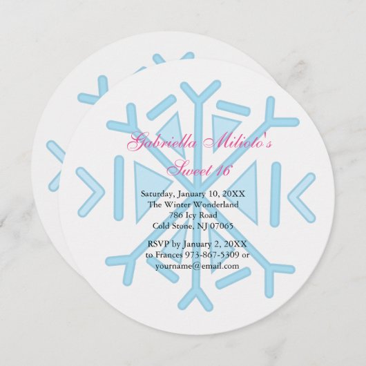 Snowflake Sweet 16 Birthday Invitation Kaart (Voorkant / Achterkant)