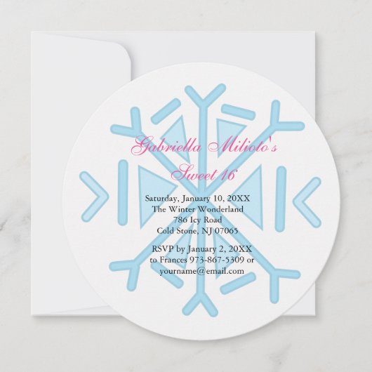 Snowflake Sweet 16 Birthday Invitation Kaart (Voorkant)