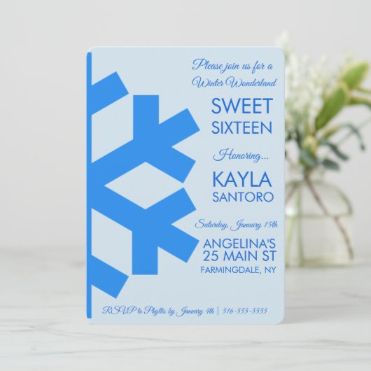 Snowflake Sweet 16 Uitnodiging (Staand voorkant)