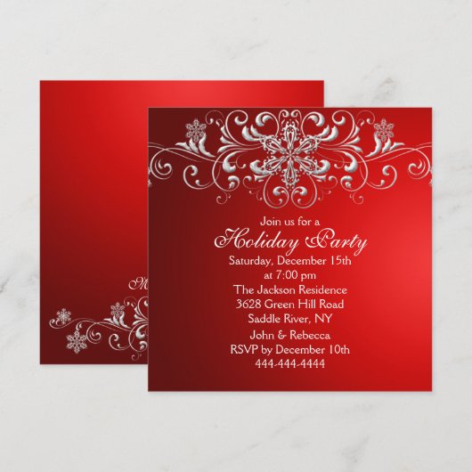 Snowflake Swirl Rood & Wit Vakantie Uitnodigen Kaart (Voorkant / Achterkant)