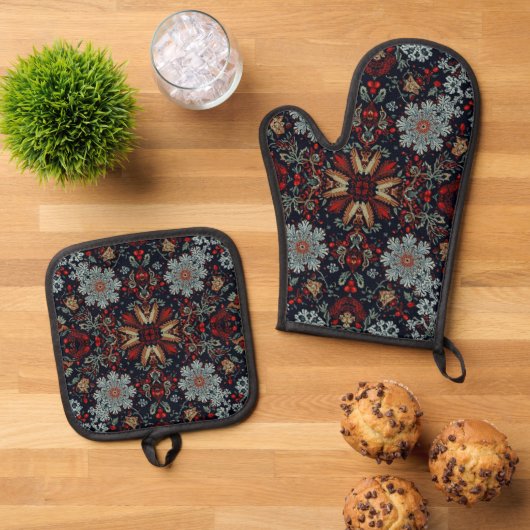 Snowflake Symphony tijdens de kerstdagen Ovenwant & Pannenlap Set (Top down)