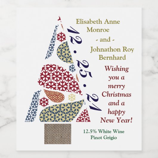 Snowflake tapijten - kerstetiket met bomen wijn etiket (Enkel label)