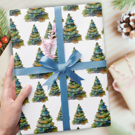 Snowflake tekening van de waterverf kerstboom cadeaupapier