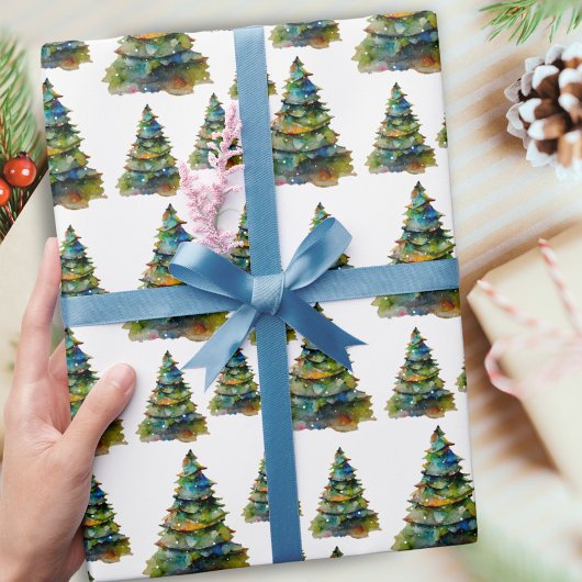 Snowflake tekening van de waterverf kerstboom cadeaupapier