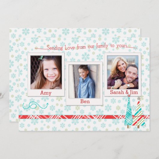 Snowflake & Trees Holiday-fotokaart Sjabloon (Voorkant / Achterkant)