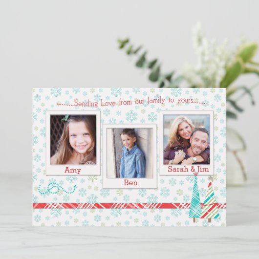 Snowflake & Trees Holiday-fotokaart Sjabloon (Staand voorkant)