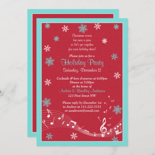 Snowflake Turquoise Red White Kerstfeestdag Kaart (Voorkant / Achterkant)